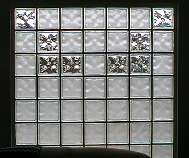 Sandblasted Decora pattern glass block window.
